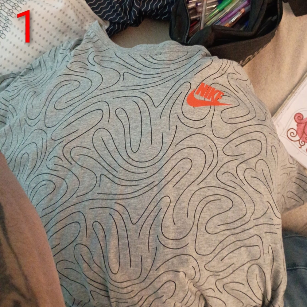 Nike Men's Gray Patterned Sweater with Orange Logo